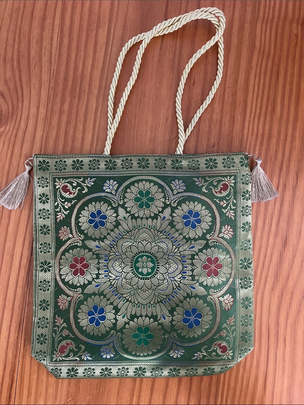 Vintage Retro Orientalist Boho Brocade Floral Mandala Tote Bag